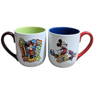 Walt Disney World 2 Mugs Mickey Mouse Minnie Mouse Double Sided 24 oz.